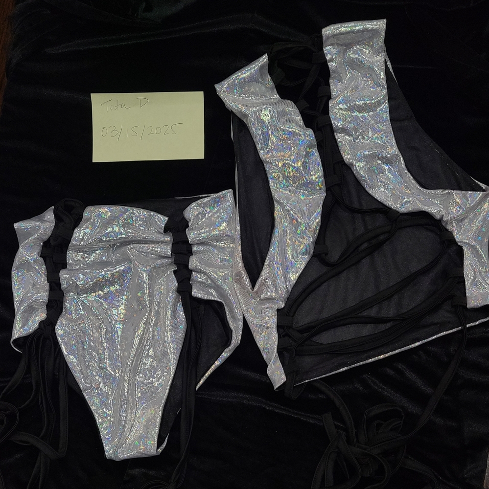Holographic Silver Bikini Rave Set